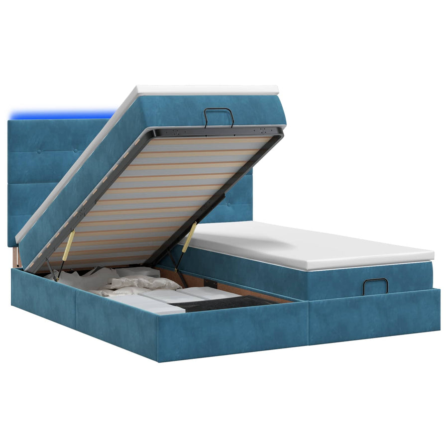 Ottoman Bed met Matrassen en LED Donkerblauw 200 x 200 cm