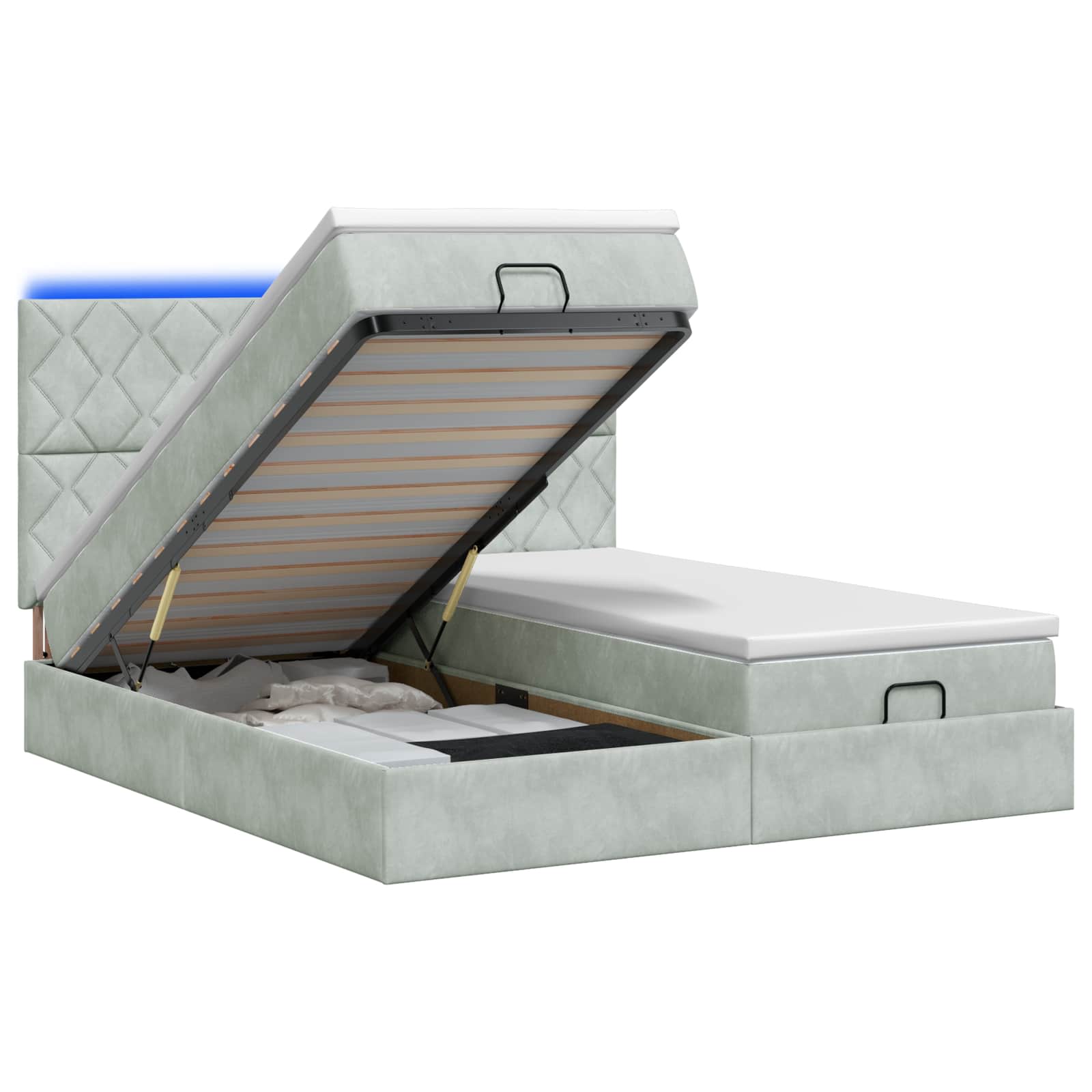 Ottoman Bed met Matrassen en LED Lichtgrijs 160 x 200 cm