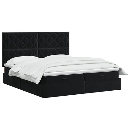 Ottoman Bed met Matrassen en LED Zwart 160 x 200 cm fluweel
