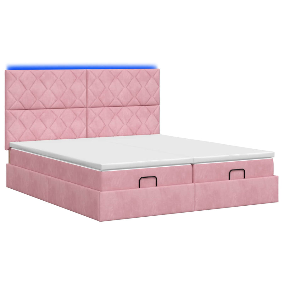 Ottoman Bed met Matrassen en LED Roze 160 x 200 cm fluweel