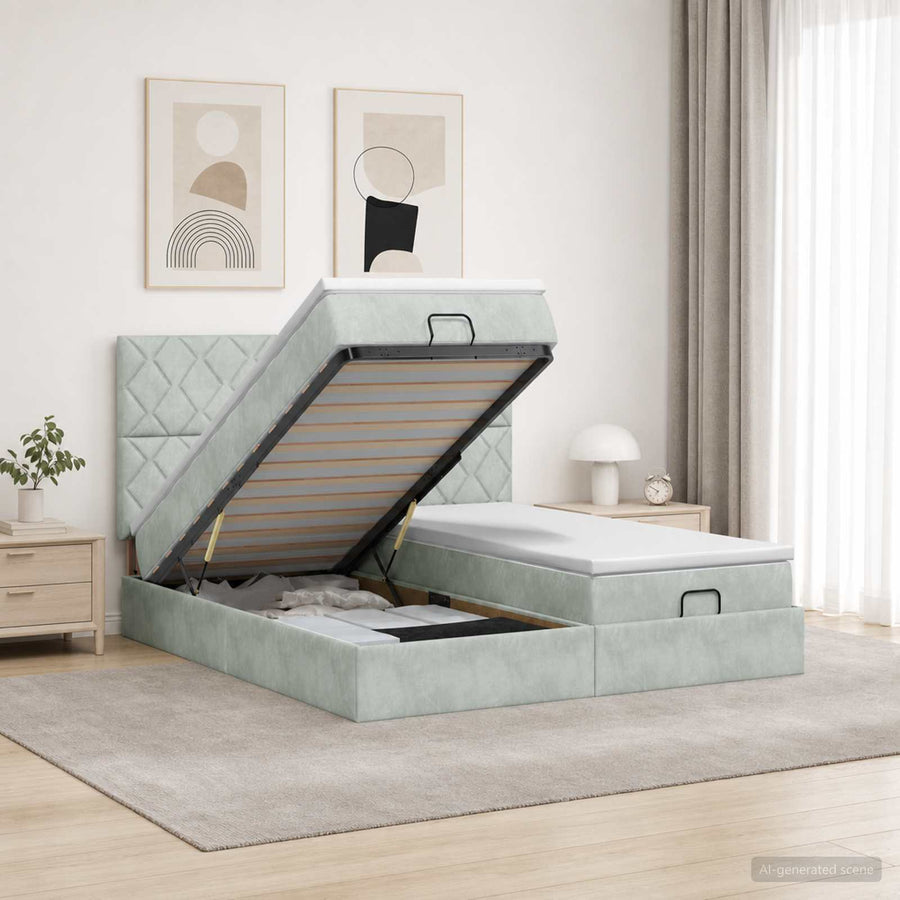 Ottoman Bed met Matrassen en LED Lichtgrijs 160 x 200 cm