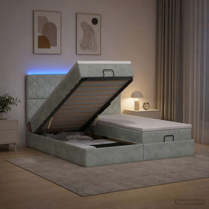 Ottoman Bed met Matrassen en LED Lichtgrijs 160 x 200 cm