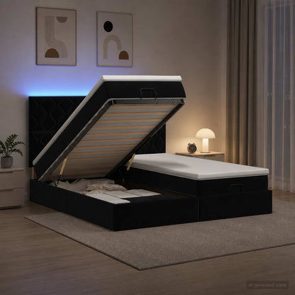 Ottoman Bed met Matrassen en LED Zwart 160 x 200 cm fluweel