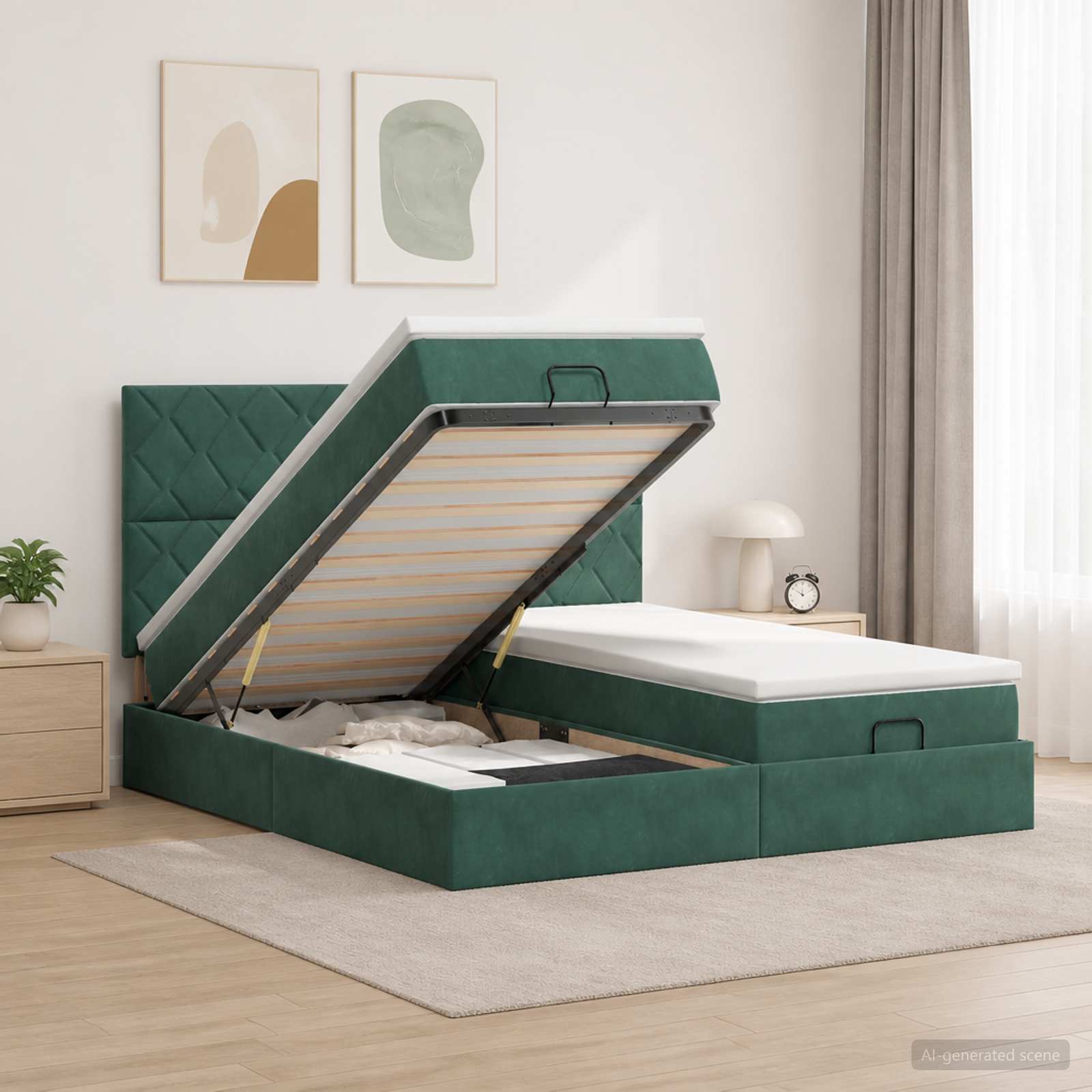 Ottoman Bed met Matrassen en LED Donkergroen 180 x 200 cm