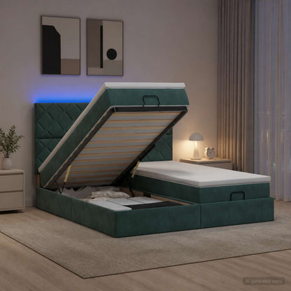 Ottoman Bed met Matrassen en LED Donkergroen 180 x 200 cm