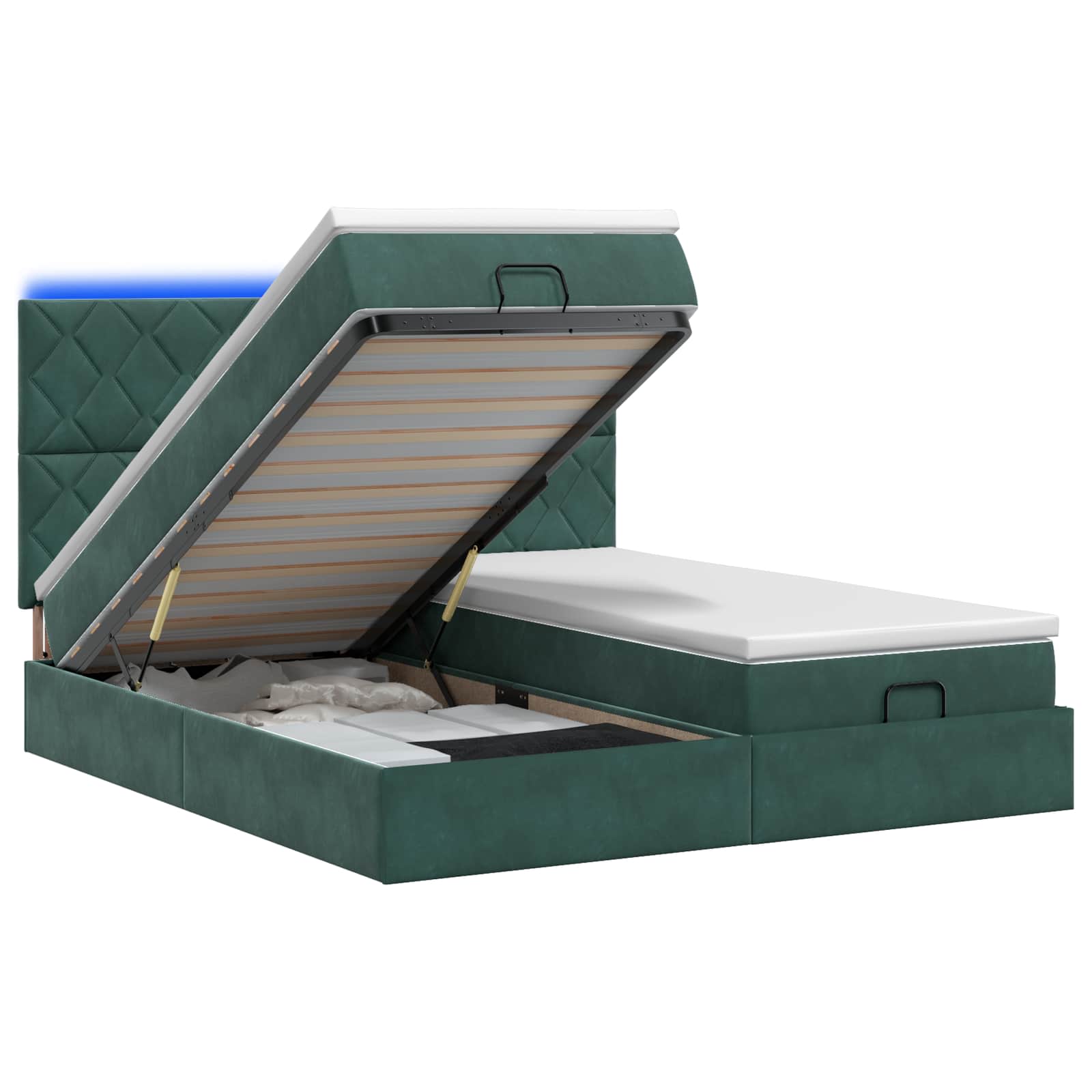 Ottoman Bed met Matrassen en LED Donkergroen 180 x 200 cm