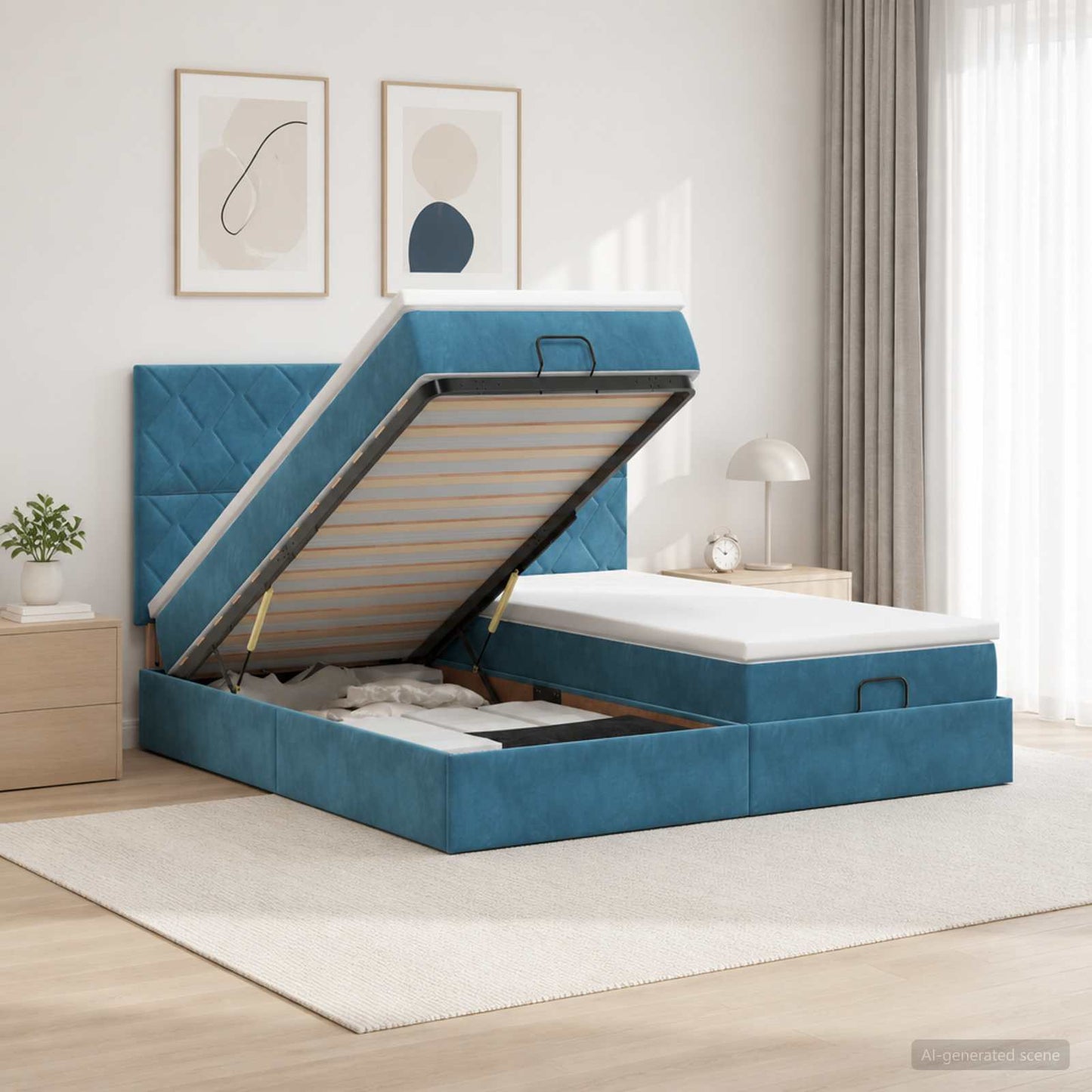 Ottoman bed met matras met hoofdeinde 2 st Donkerblauw Fluweel