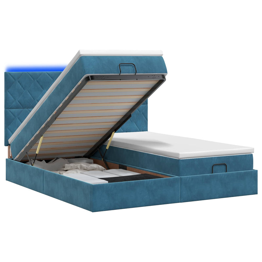 Ottoman Bed met Matrassen en LED Donkerblauw 180 x 200 cm