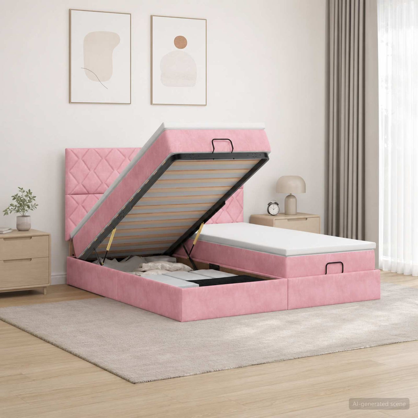 Ottoman Bed met Matrassen en LED Roze 160 x 200 cm fluweel