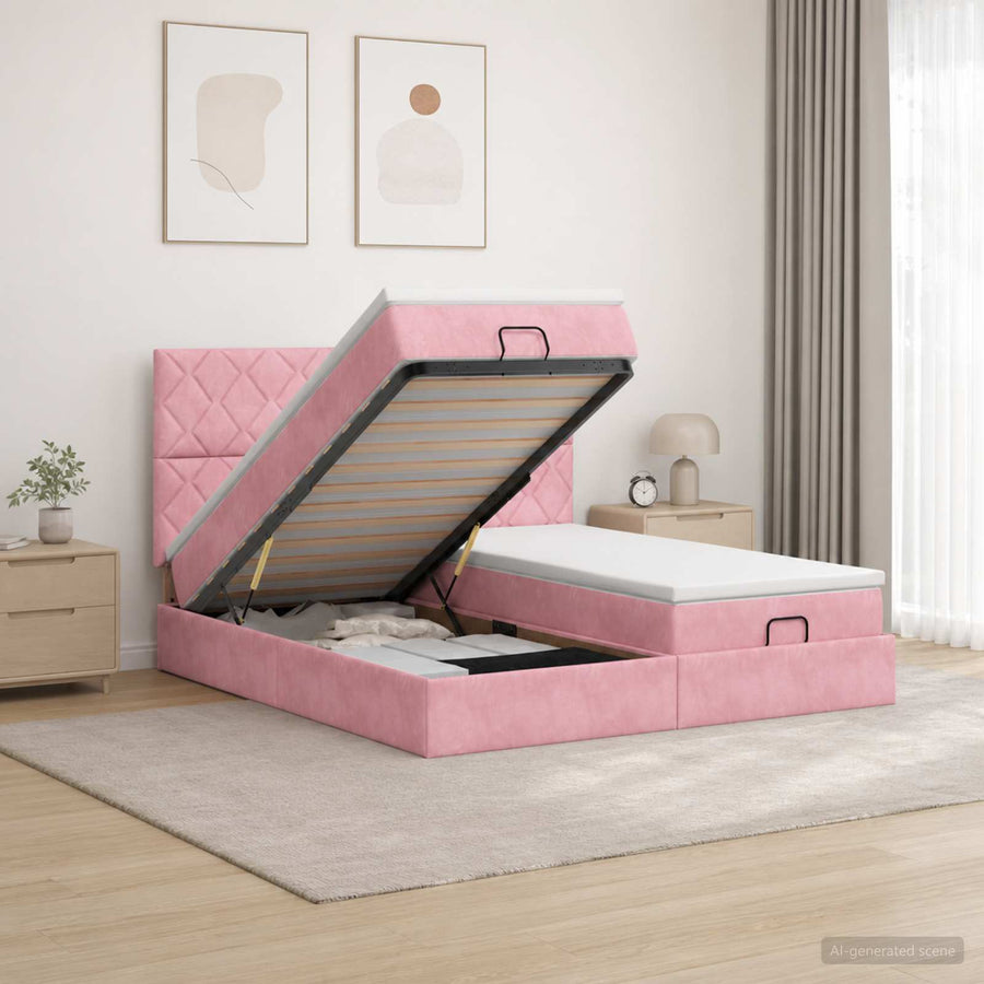 Ottoman Bed met Matrassen en LED Roze 160 x 200 cm fluweel