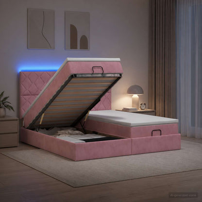 Ottoman Bed met Matrassen en LED Roze 160 x 200 cm fluweel