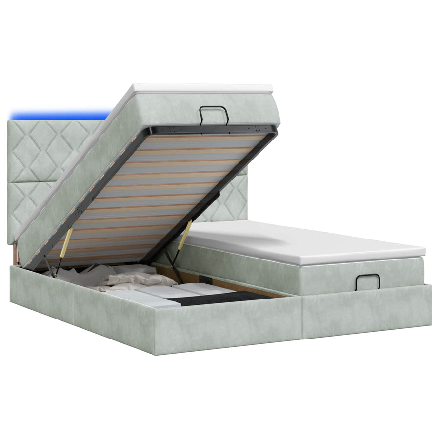 Ottoman Bed met Matrassen en LED Lichtgrijs 200 x 200 cm