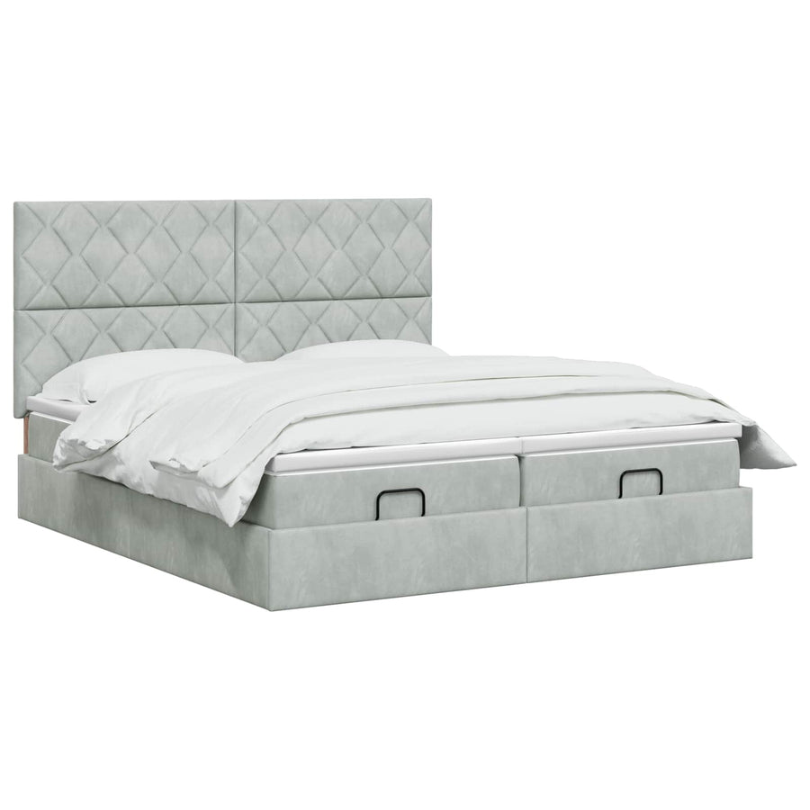 Ottoman Bed met Matrassen en LED Lichtgrijs 200 x 200 cm