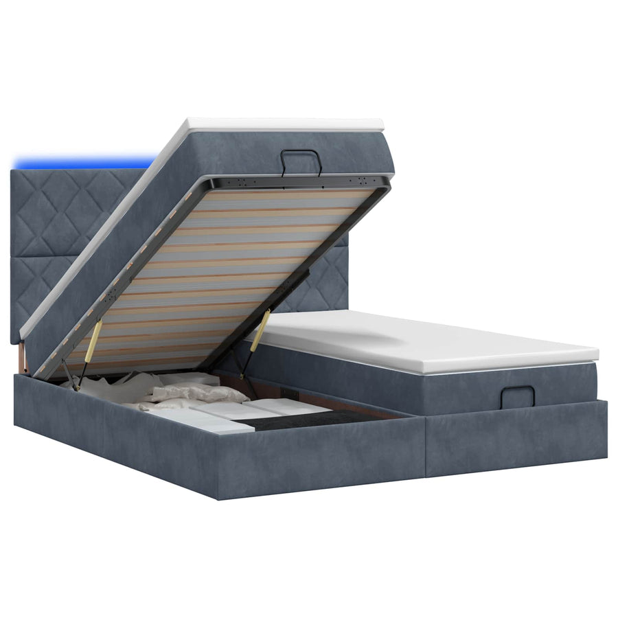 Ottoman Bed met Matrassen en LED Donkergrijs 200 x 200 cm