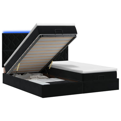 Ottoman Bed met Matrassen en LED Zwart 200 x 200 cm fluweel