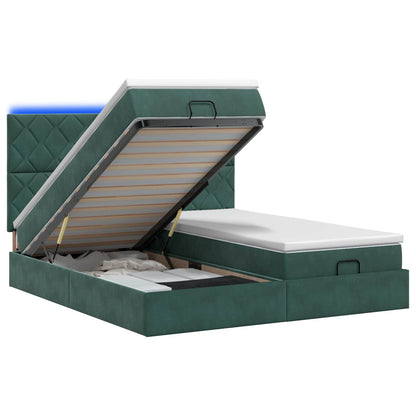 Ottoman Bed met Matrassen en LED Donkergroen 200 x 200 cm