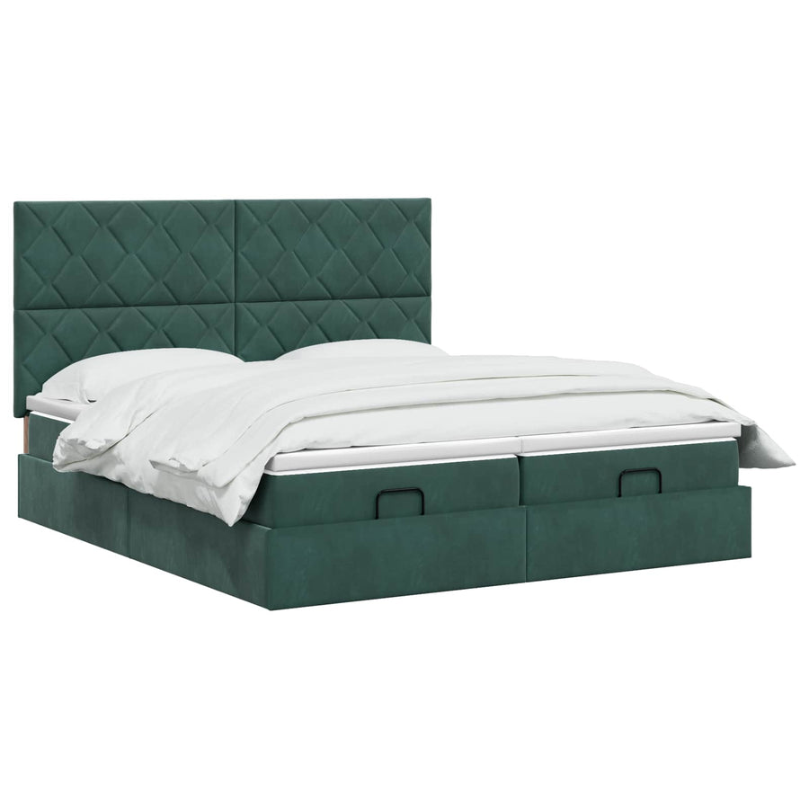 Ottoman Bed met Matrassen en LED Donkergroen 200 x 200 cm