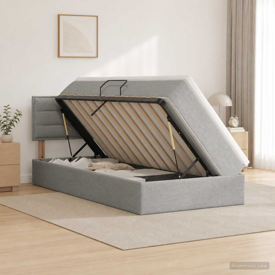 LED Opslagbed met Matras Lichtgrijs 100 x 200 cm Stof
