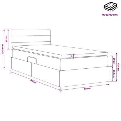 Opbergbed met matras Lichtgrijs 90 x 190 cm fluweel