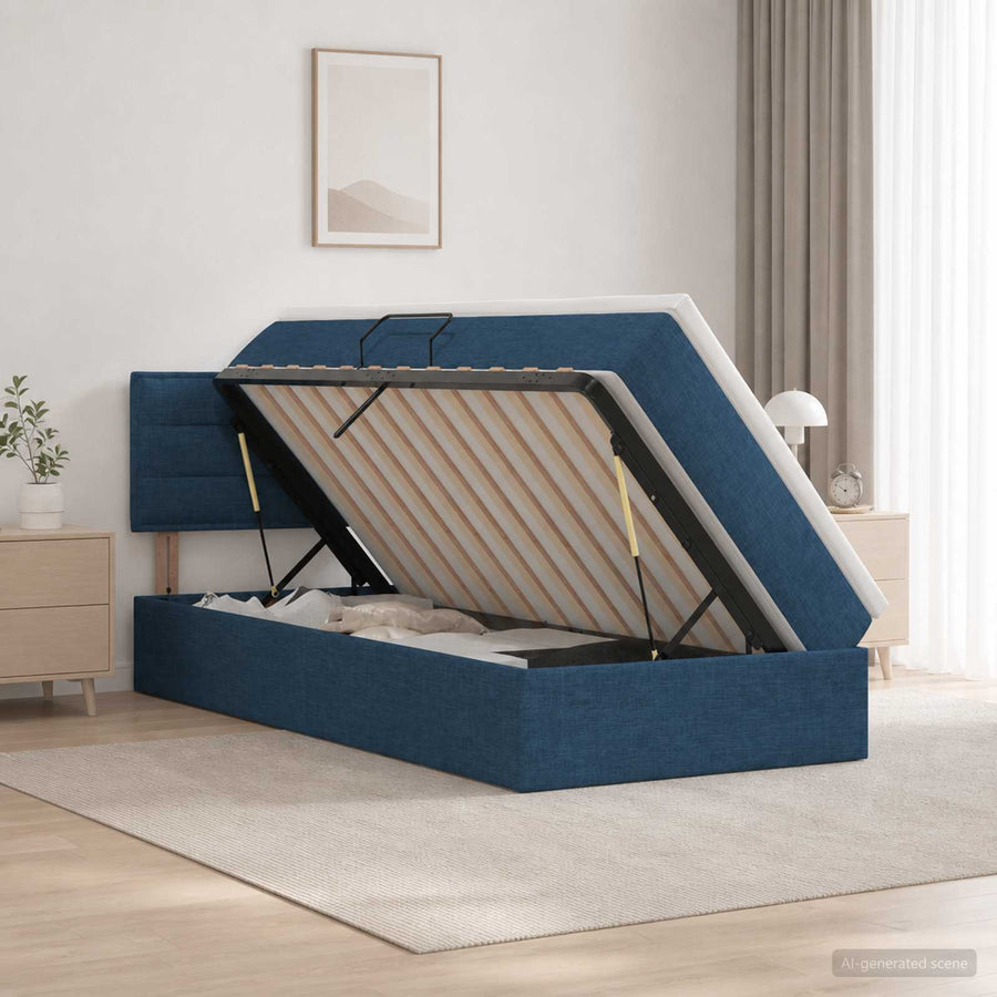 Opbergbed met matras met hoofdeinde Blauw 90 x 200 cm fluweel