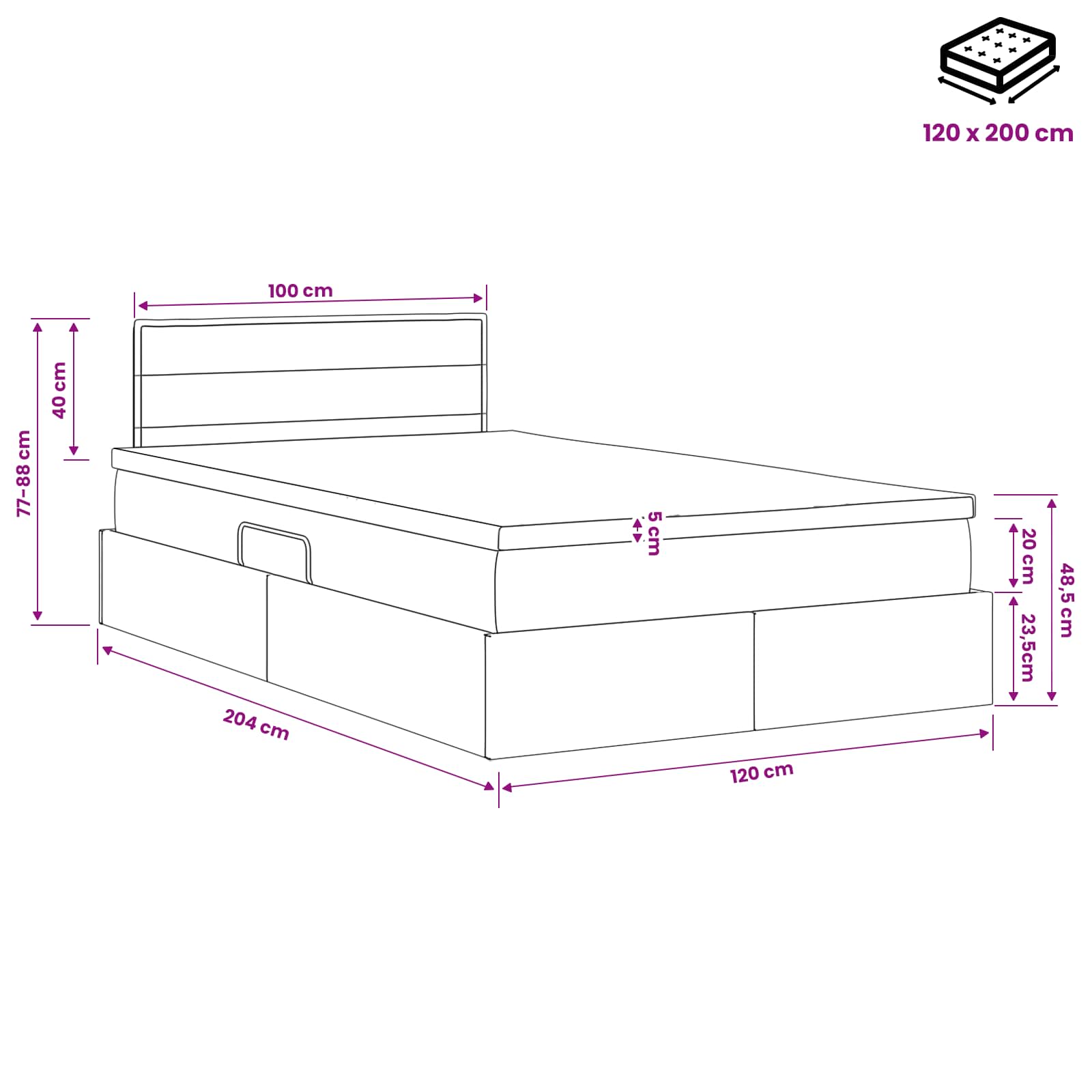 Opbergbed met matras Crèmekleurig 120 x 200 cm fluweel