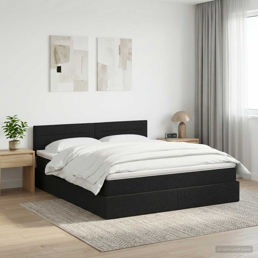 Opbergbed met matras met hoofdeinde Zwart 140 x 190 cm fluweel