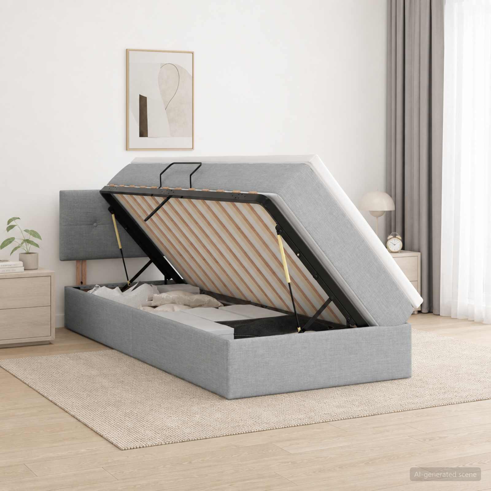Opbergbed met matras Lichtgrijs 100 x 200 cm fluweel