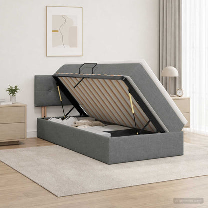 Opbergbed met matras Donkergrijs 90 x 190 cm fluweel
