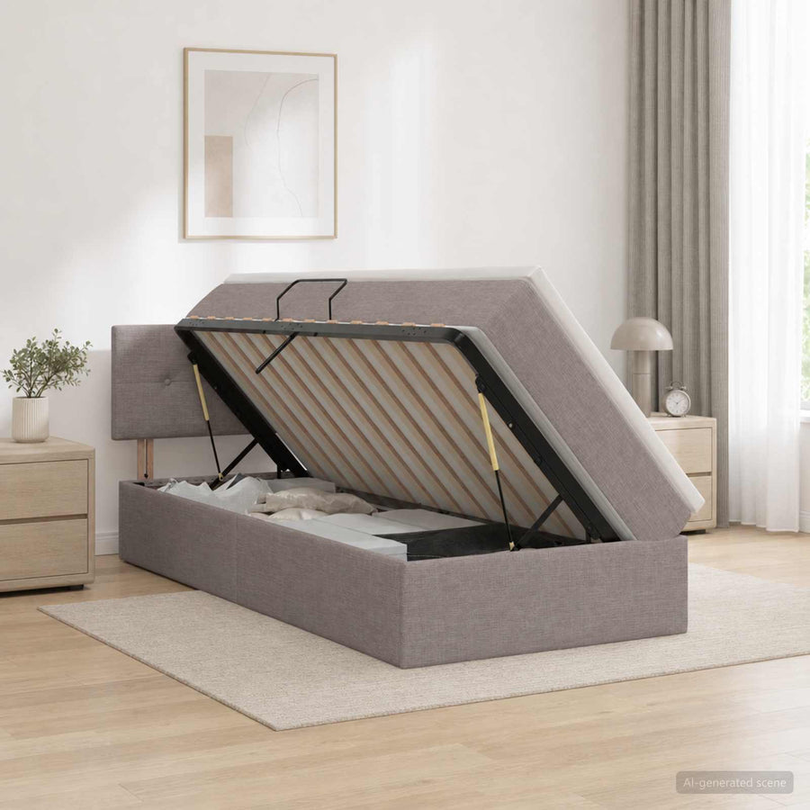 Opbergbed met matras met hoofdeinde Taupe 90 x 200 cm fluweel