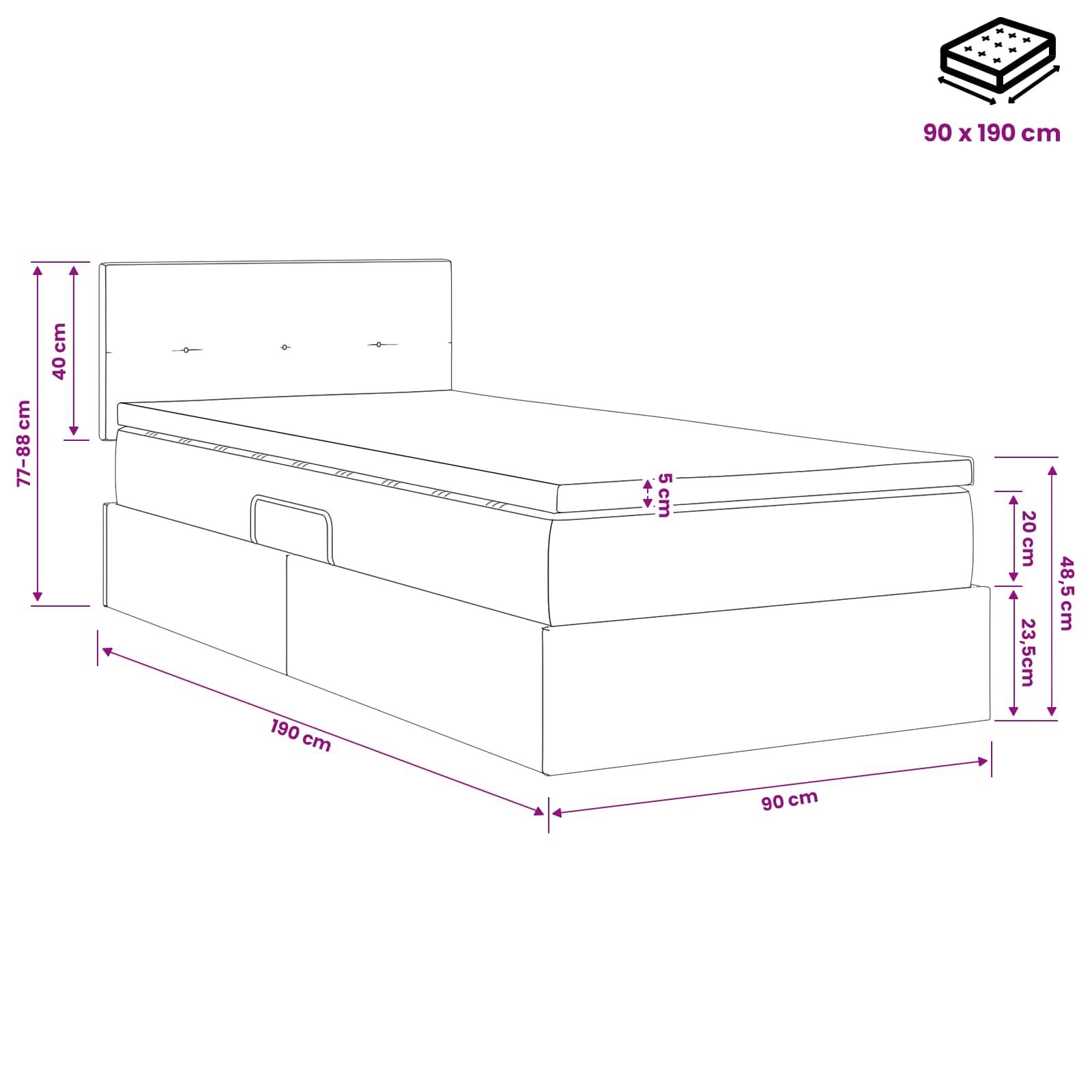 Opbergbed met matras met hoofdeinde Taupe 90 x 190 cm fluweel