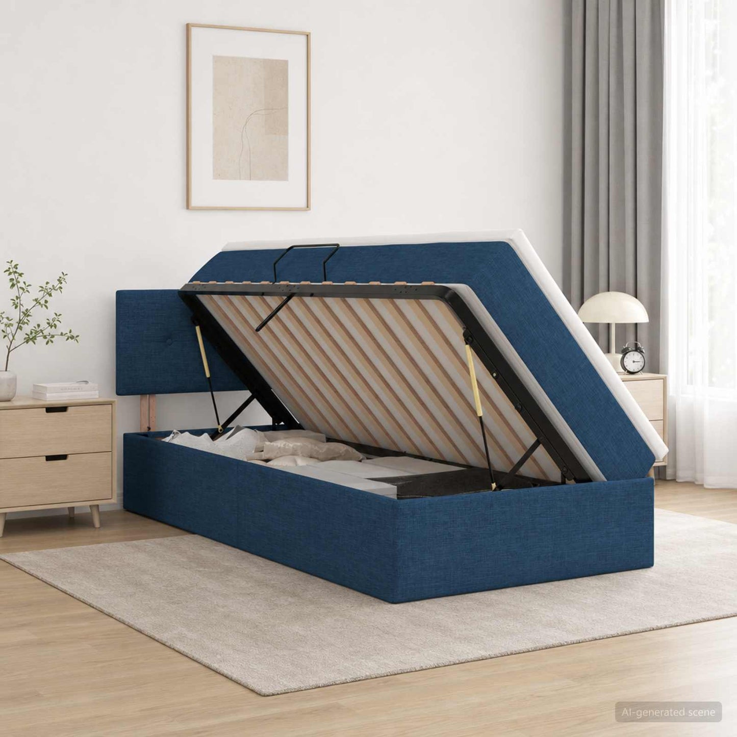 Opbergbed met matras met hoofdeinde Blauw 100 x 200 cm fluweel
