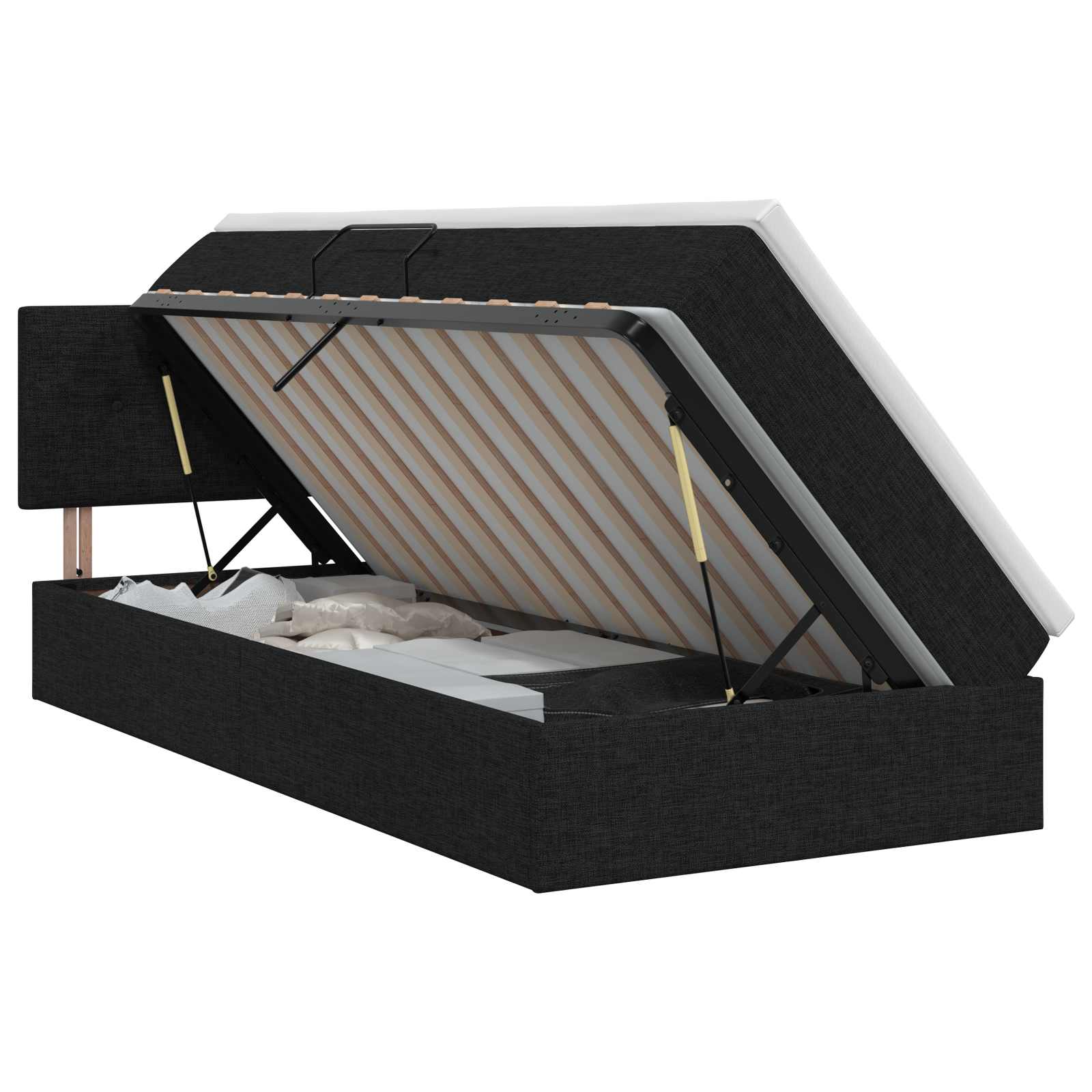 Opbergbed met matras met hoofdeinde Zwart 90 x 200 cm fluweel