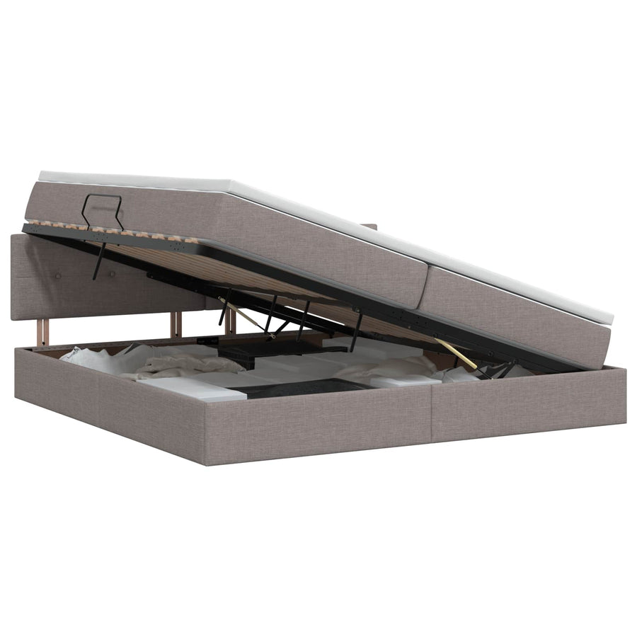 Opbergbed met matras met hoofdeinde Taupe 200 x 200 cm fluweel