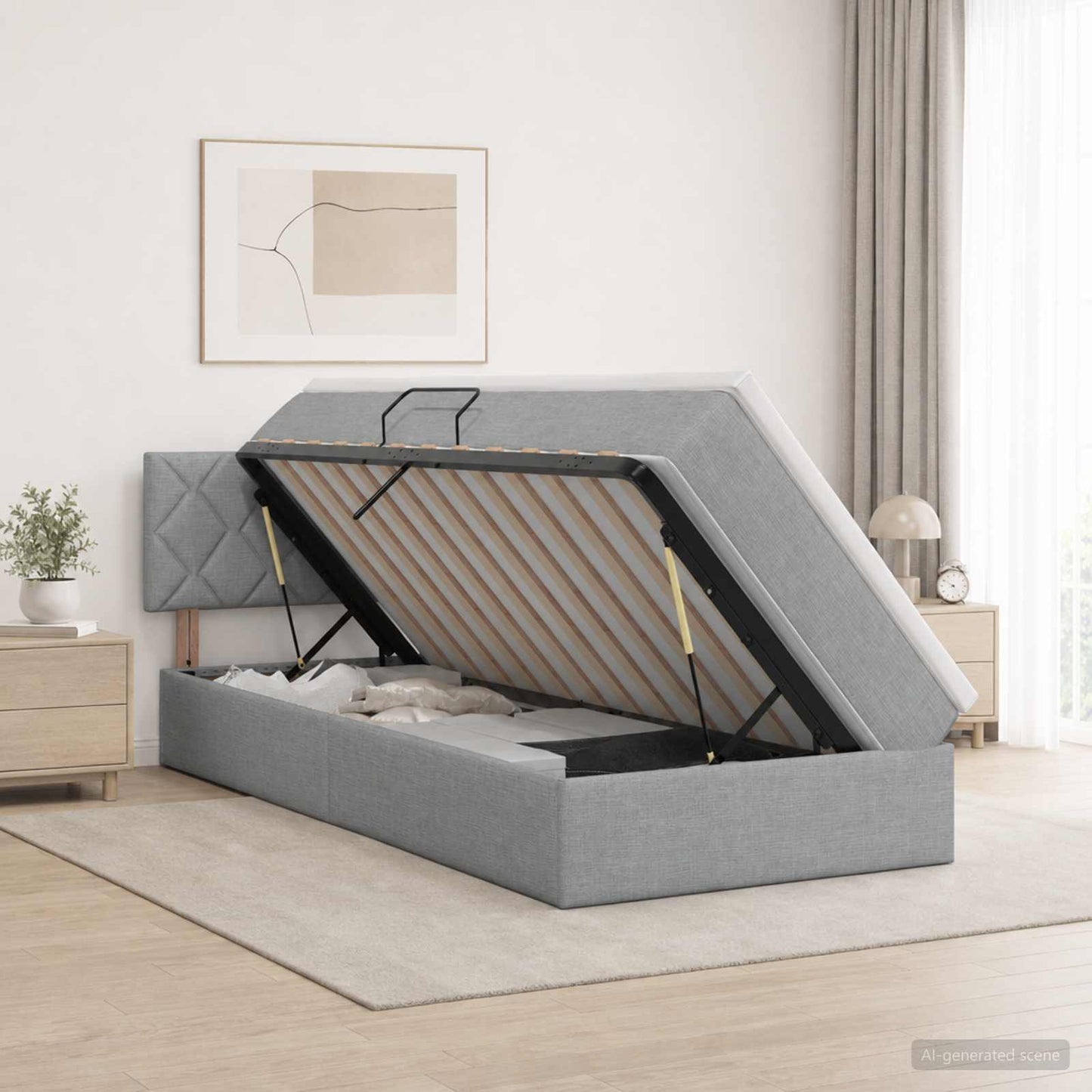 Opbergbed met matras Lichtgrijs 100 x 200 cm fluweel