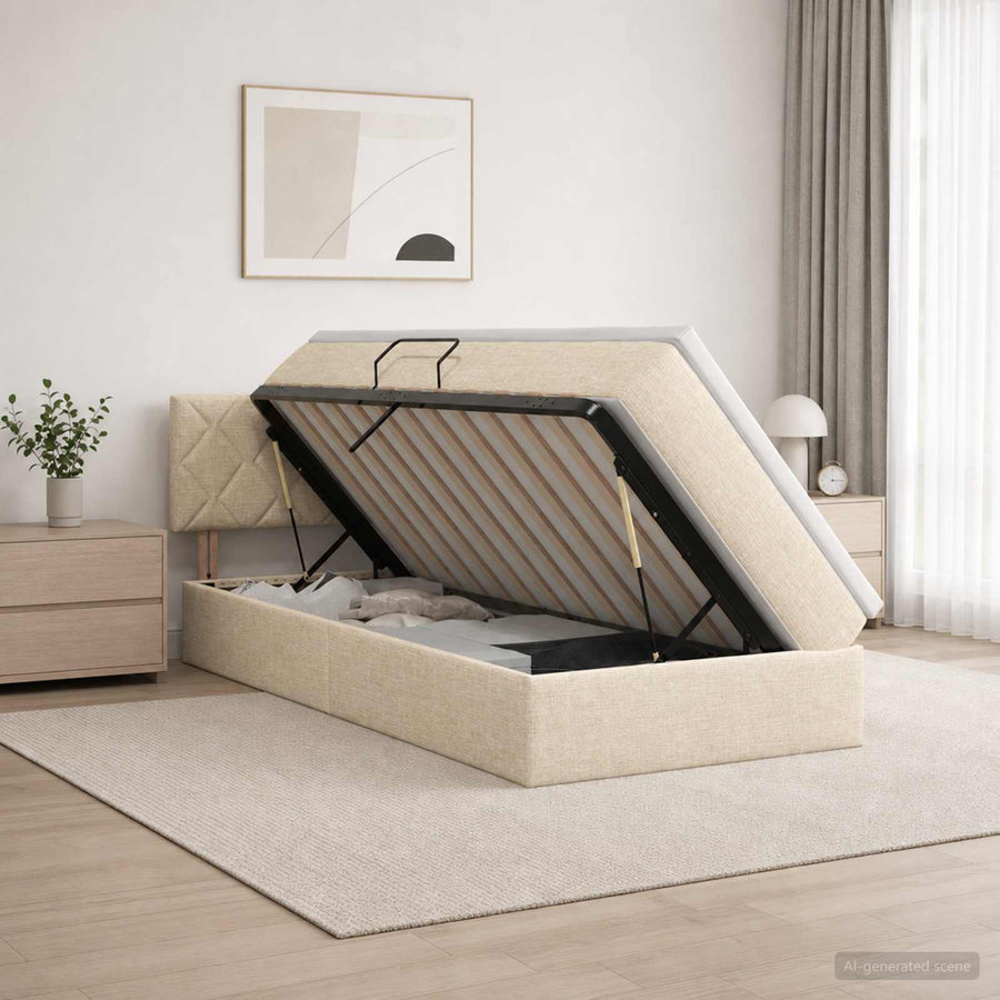 LED Opslagbed met Matras Crèmekleurig 100 x 200 cm Stof