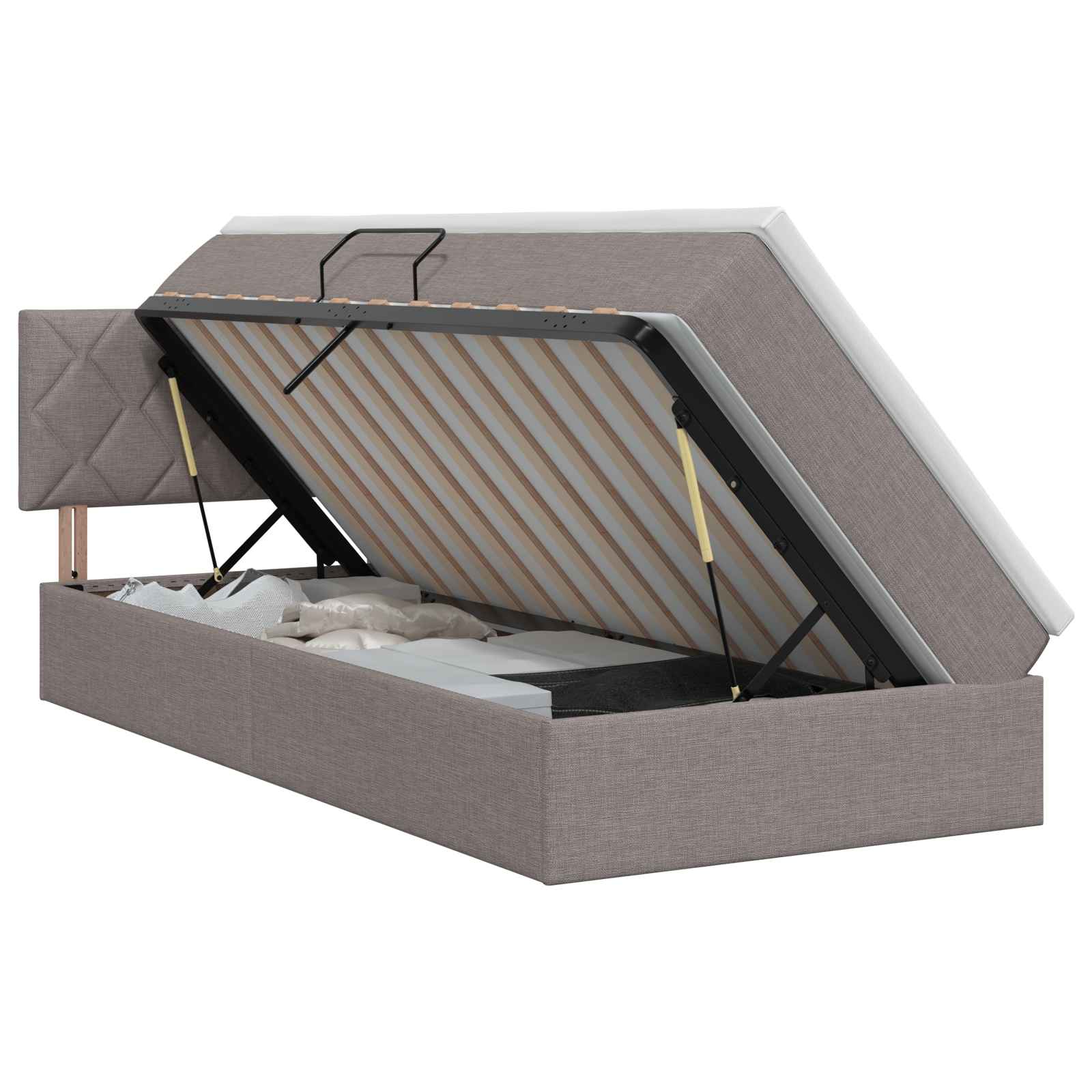 Opbergbed met matras met hoofdeinde Taupe 100 x 200 cm fluweel