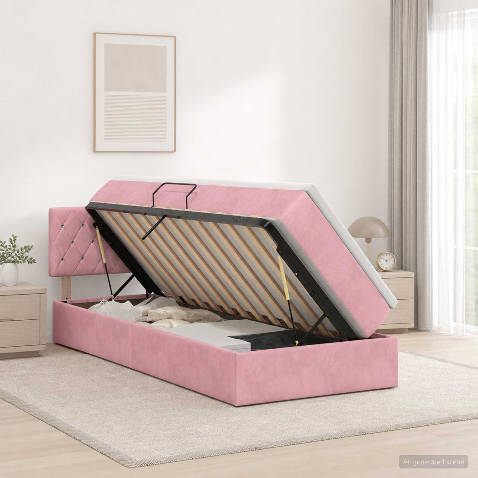 LED Opslagbed met Matras Roze 100 x 200 cm Fluweel