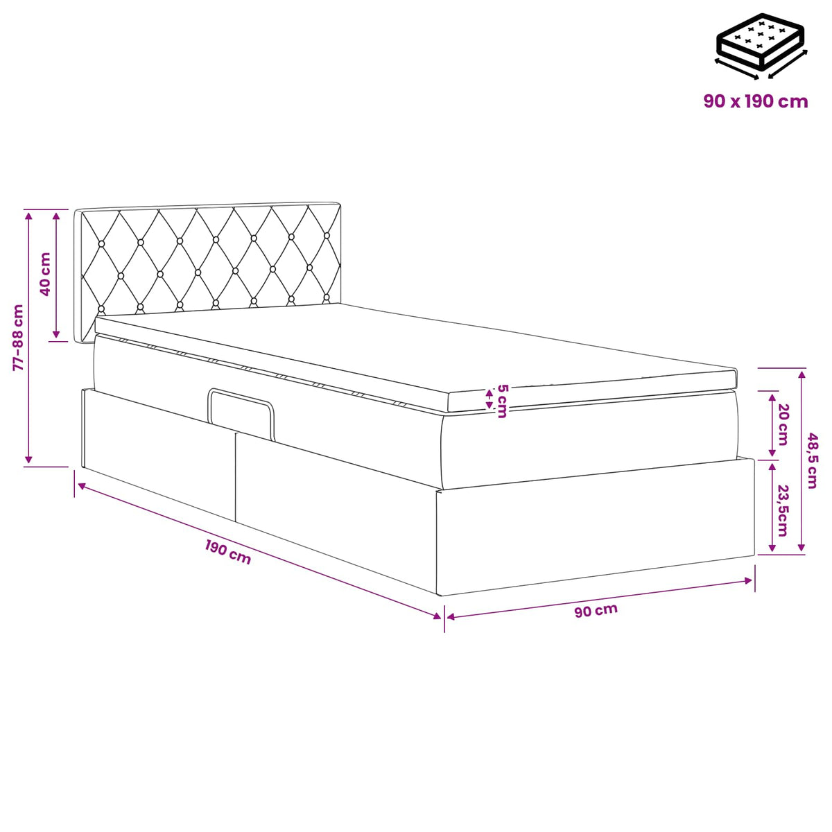 Opslag bed met hoofdeinde Roze 90 x 190 cm Fluweel