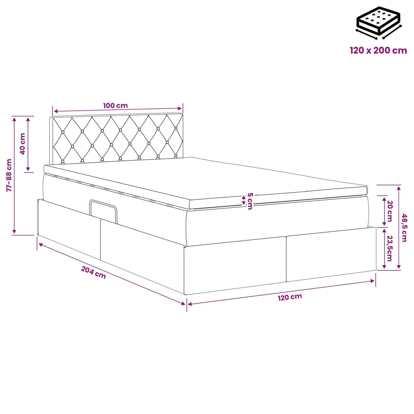 Opslag bed met hoofdeinde Donkergrijs 120 x 200 cm Fluweel
