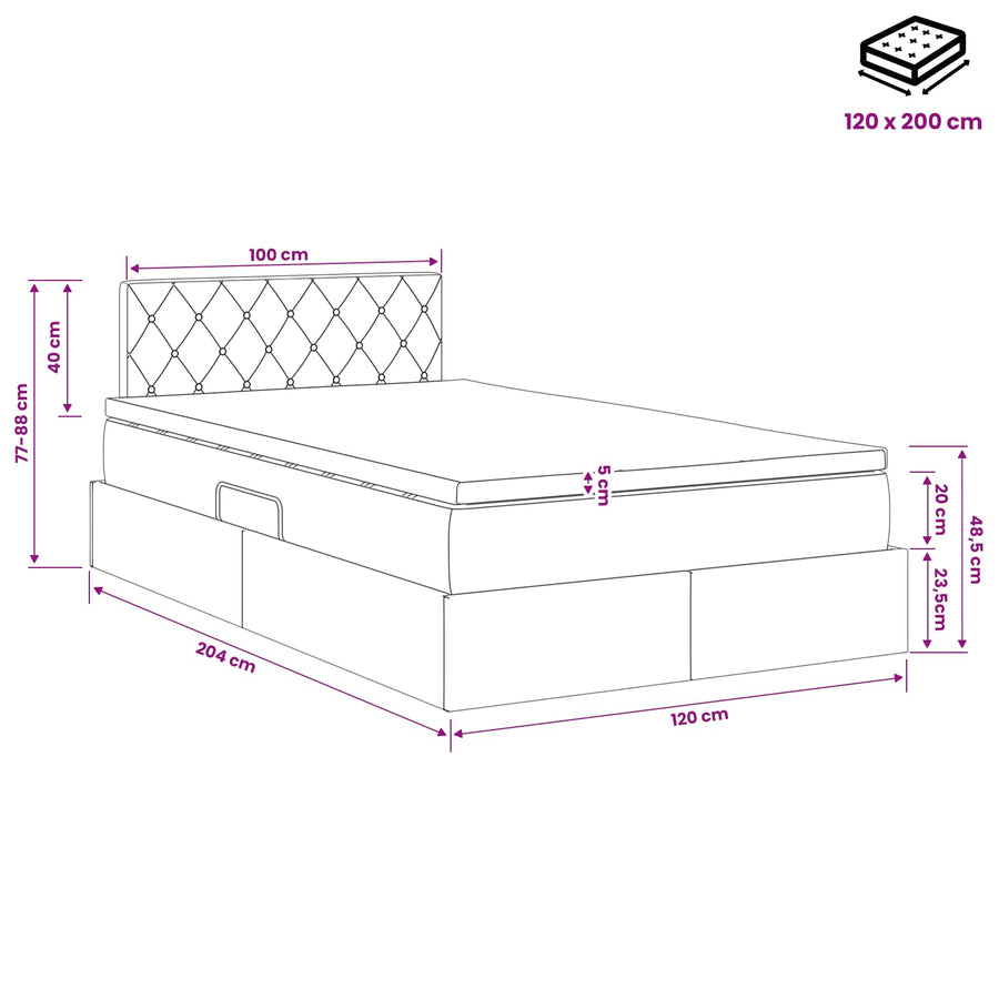 Opslag bed met hoofdeinde Donkergrijs 120 x 200 cm Fluweel