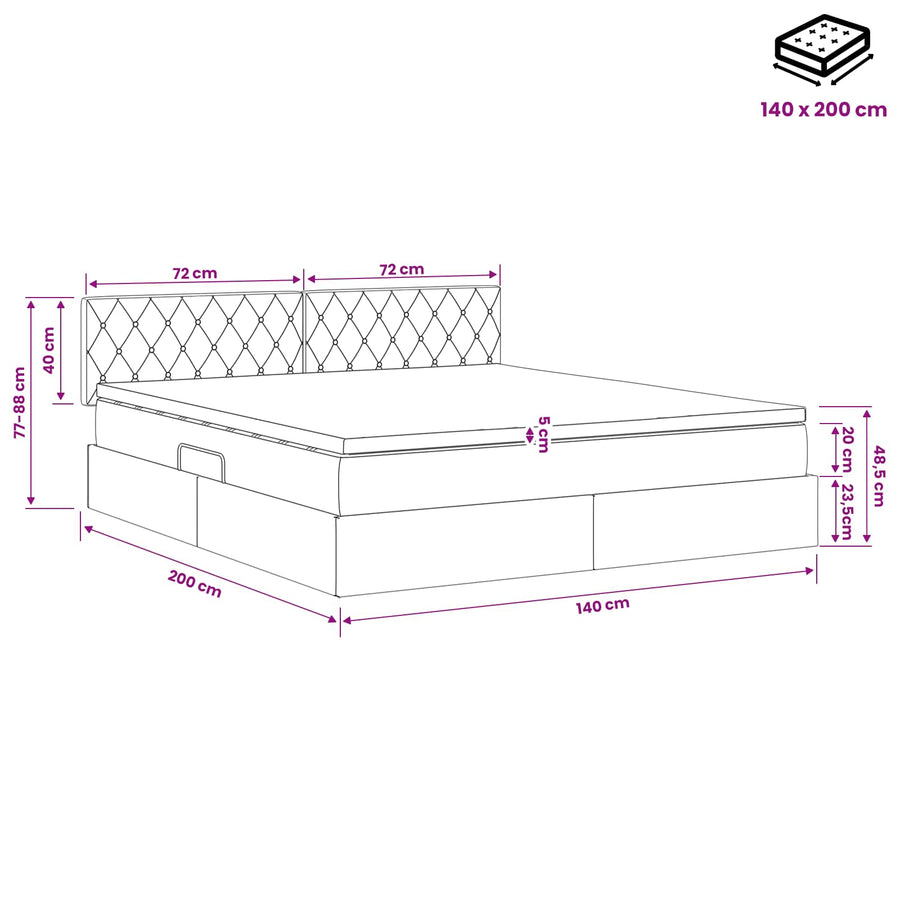 Opslag bed met hoofdeinde Roze 140 x 200 cm Fluweel