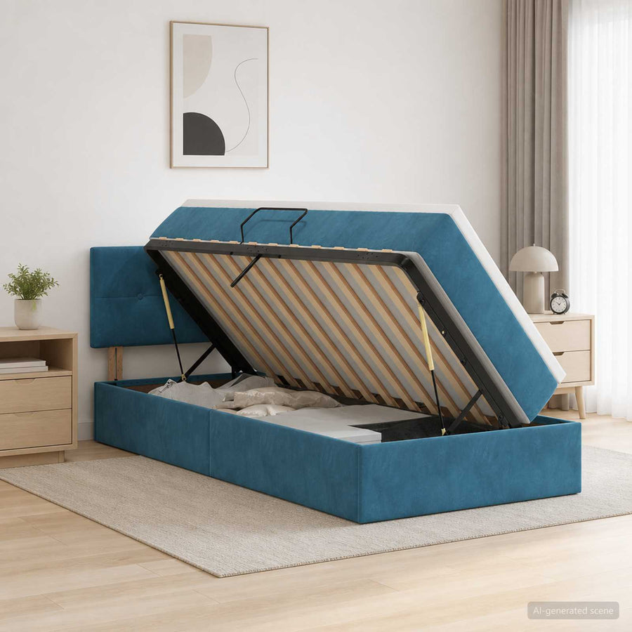 LED Opslagbed met Matras Donkerblauw 100 x 200 cm Fluweel