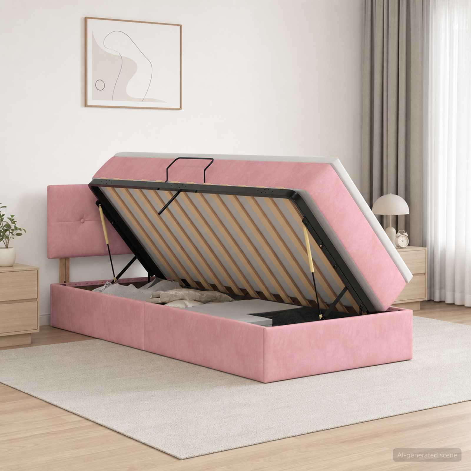 Opslag bed met hoofdeinde Roze 100 x 200 cm Fluweel