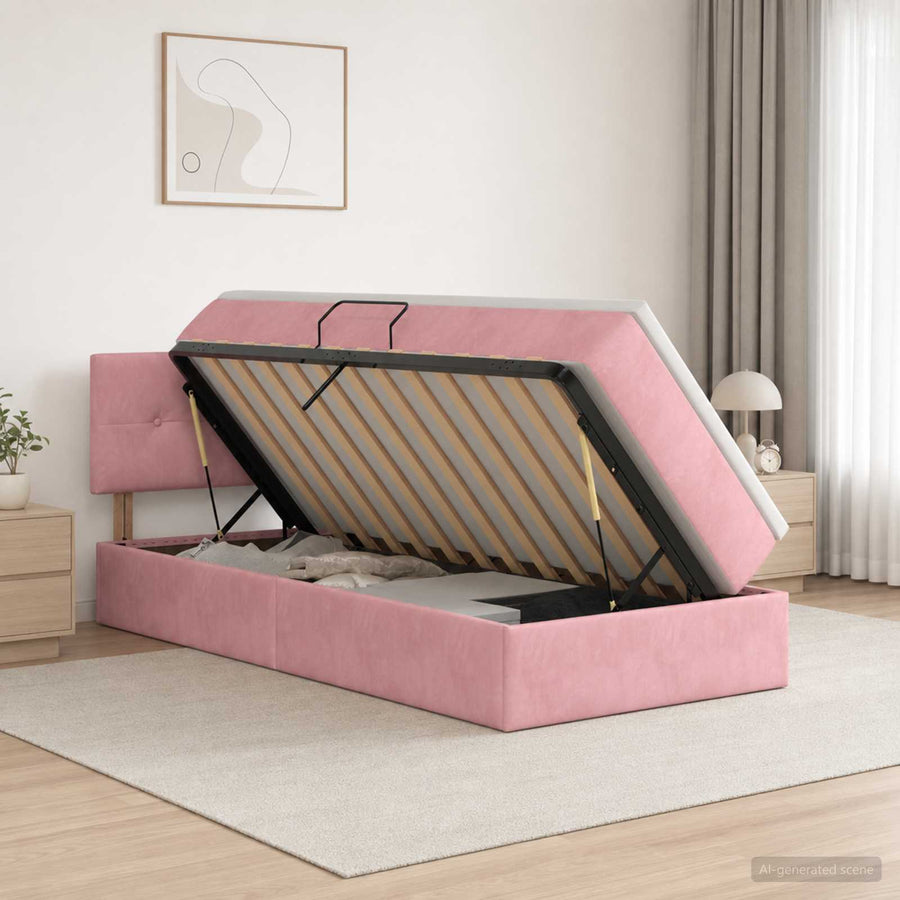Opslag bed met hoofdeinde Roze 100 x 200 cm Fluweel