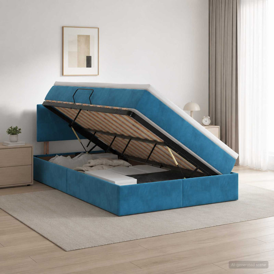 LED Opslagbed met Matras Donkerblauw 120 x 200 cm Fluweel