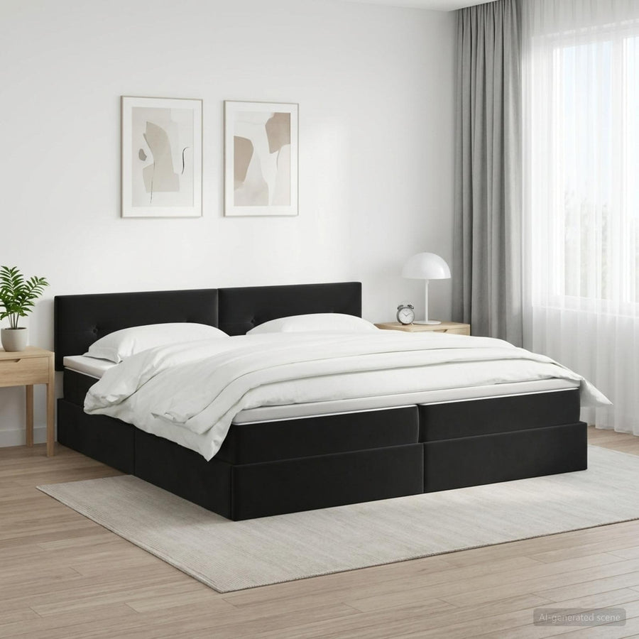 Opslag bed met hoofdeinde Zwart 200 x 200 cm Fluweel