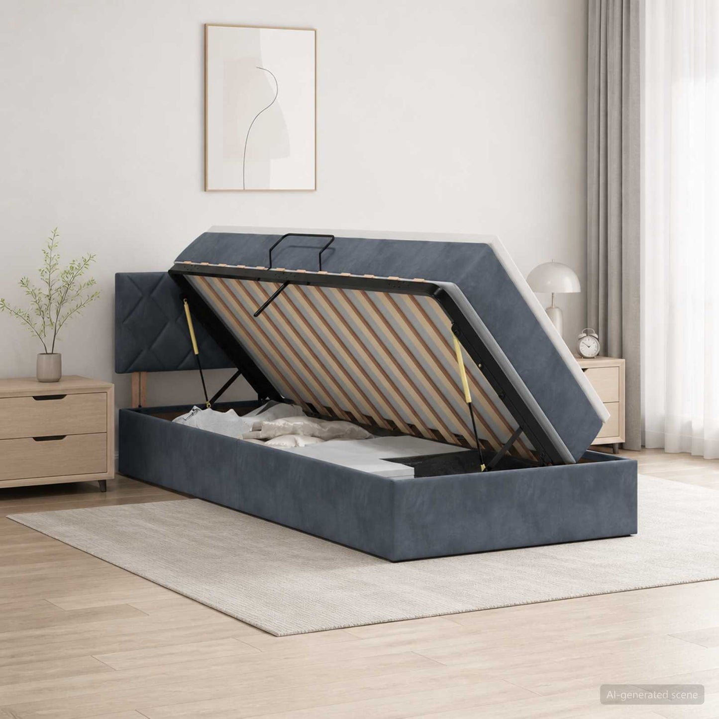 Opslag bed met hoofdeinde Donkergrijs 100 x 200 cm Fluweel