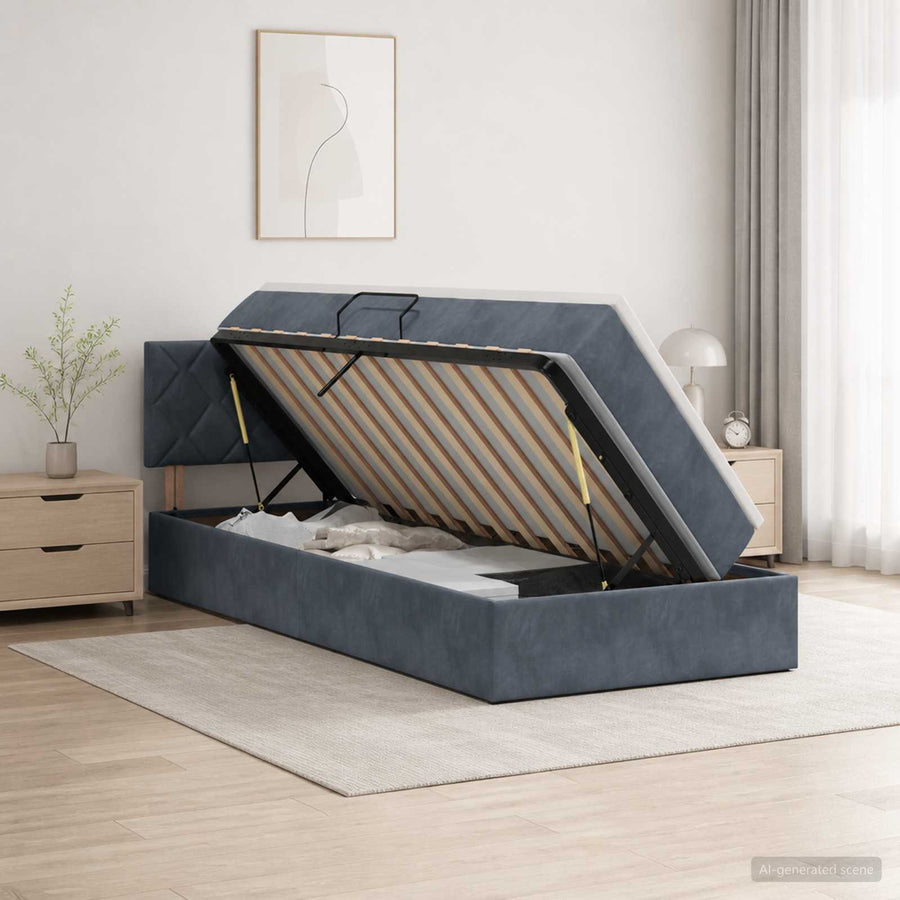 Opslag bed met hoofdeinde Donkergrijs 100 x 200 cm Fluweel