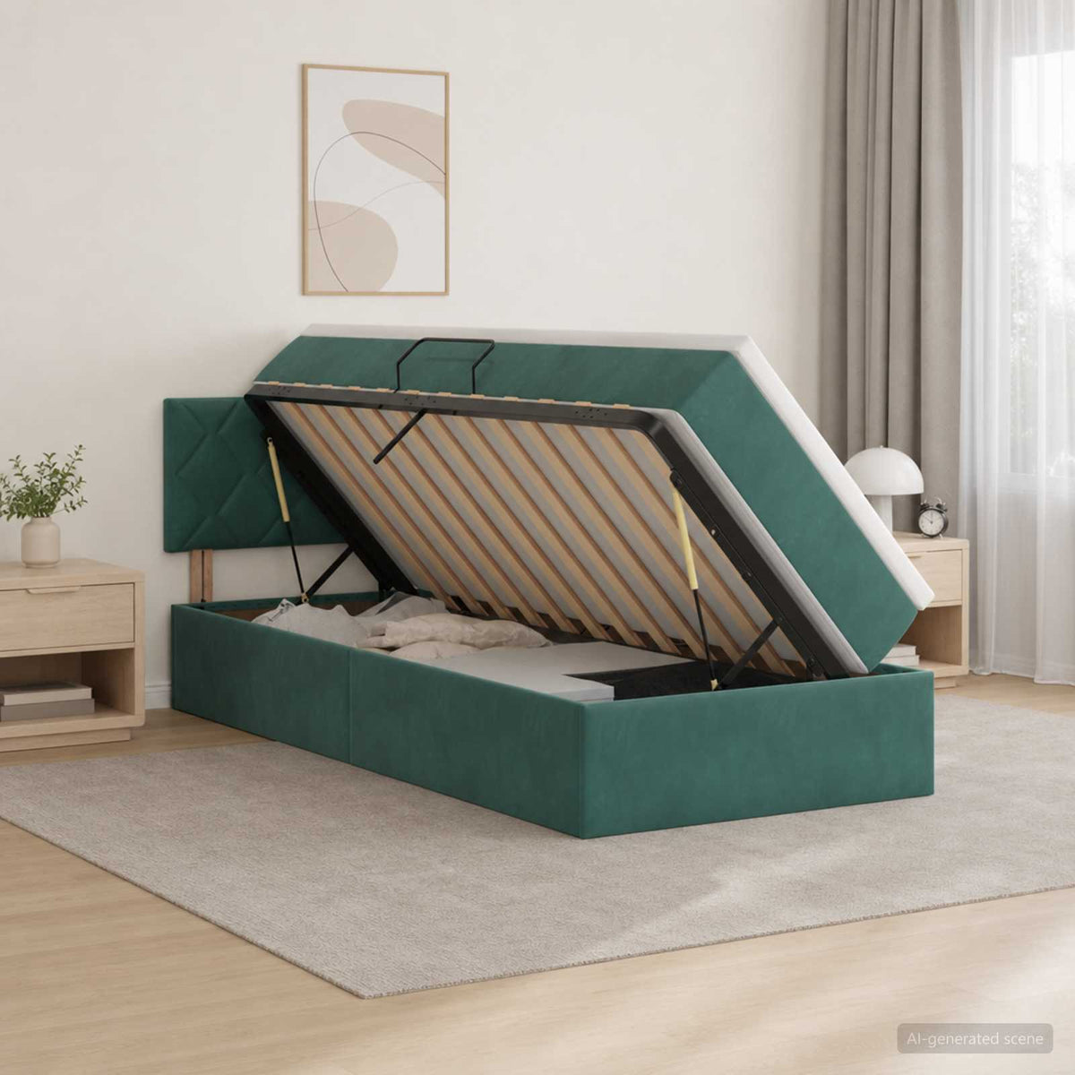 Opslag bed met hoofdeinde Donkergroen 100 x 200 cm Fluweel