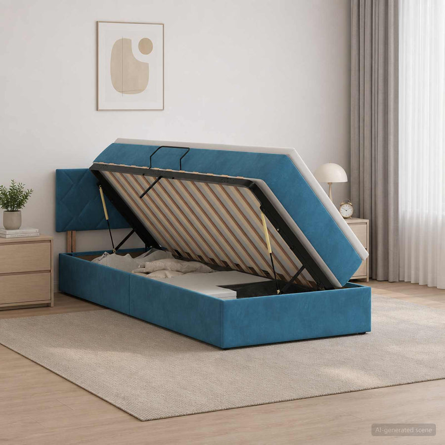 LED Opslagbed met Matras Donkerblauw 100 x 200 cm Fluweel